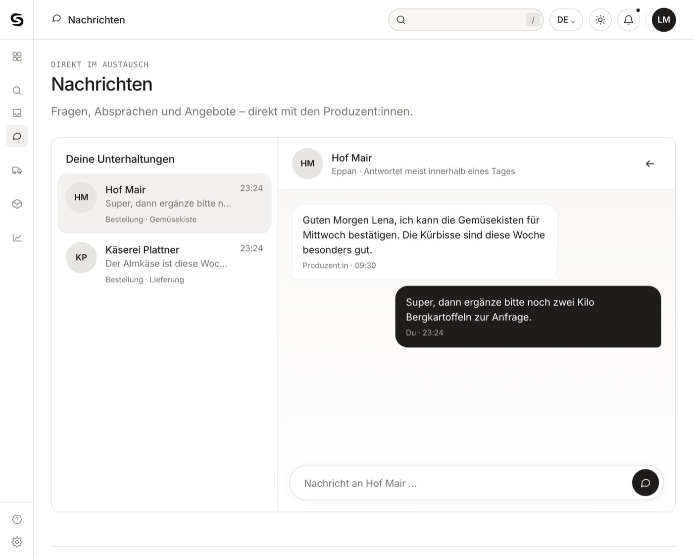 Chat zwischen Küche und Hof Mair zur Bestellung
